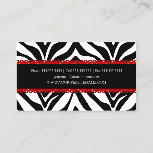 Zebra Print & Red Lace Elegant Visitekaartje (Achterkant)