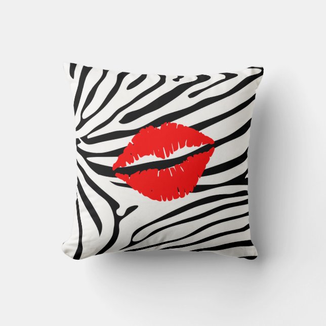 Zebra Print Red Lipstick Girly Kussen (Voorkant)