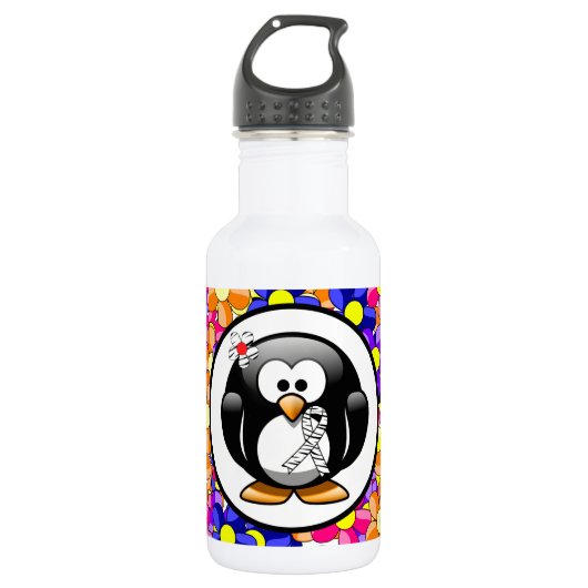 Zebra Print Ribbon Penguin Waterfles (Voorkant)