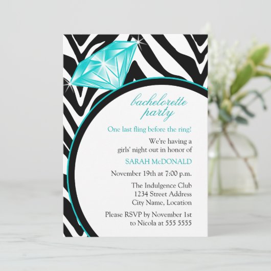Zebra Print & Ring Bachelorette Party Kaart (Staand voorkant)