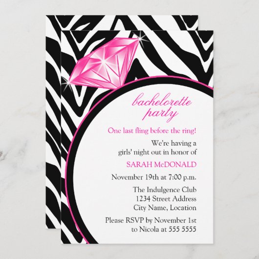 Zebra Print & Ring Bachelorette Party Kaart (Voorkant / Achterkant)