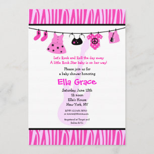 Zebra print Rock Star Baby shower Kaart