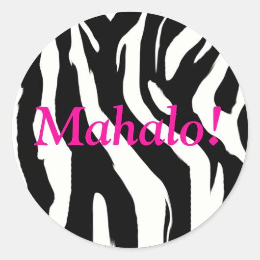 Zebra Print Ronde Mahalo Stickers - Dank u (Voorkant)