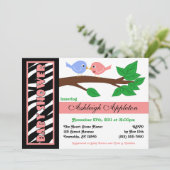 Zebra Print rose Birdy Baby Shower Invitations (Debout devant)