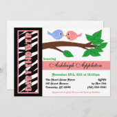 Zebra Print rose Birdy Baby Shower Invitations (Devant / Derrière)