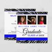 Zebra Print Royal Blue Photo Afstuderen Invitation Kaart (Voorkant / Achterkant)