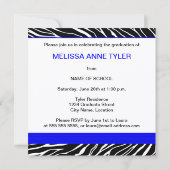 Zebra Print Royal Blue Photo Afstuderen Invitation Kaart (Achterkant)