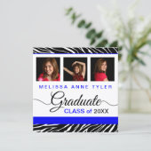 Zebra Print Royal Blue Photo Graduation Invitation (Debout devant)