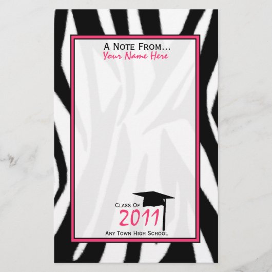Zebra Print & Roze Afstuderen Stationery - 2011 Briefpapier (Voorkant)