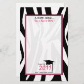 Zebra Print & Roze Afstuderen Stationery - 2011 Briefpapier (Voorkant / Achterkant)