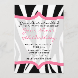 Zebra Print & Roze Birthday Party nodigt uit Kaart