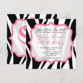 Zebra Print & Roze Cupcake Birthday Party nodigt u Kaart (Voorkant / Achterkant)