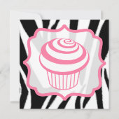Zebra Print & Roze Cupcake Birthday Party nodigt u Kaart (Achterkant)