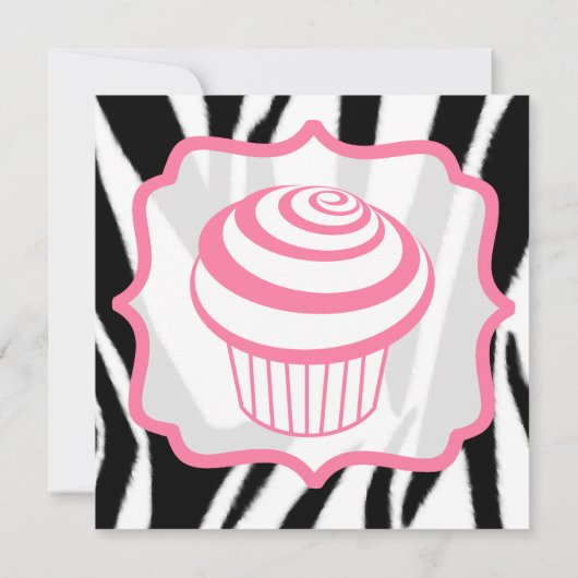 Zebra Print & Roze Cupcake Birthday Party nodigt u Kaart (Achterkant)