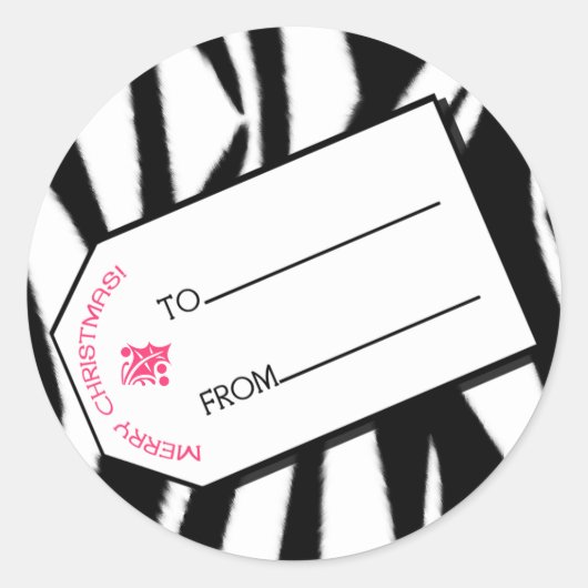 Zebra Print & Roze Kerstcadeau Label Sticker (Voorkant)