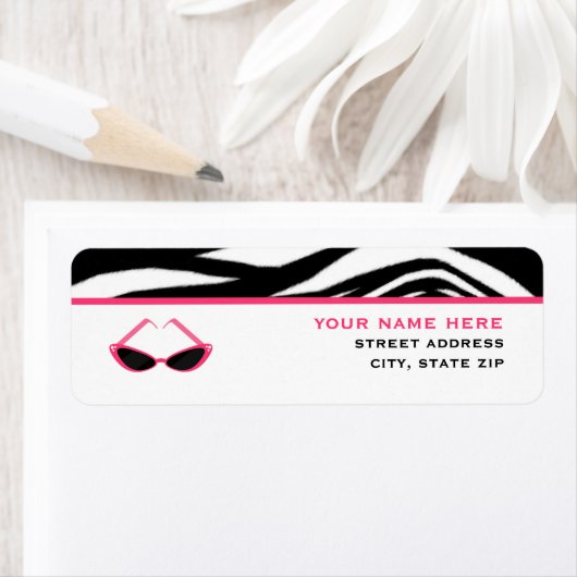 Zebra Print & Roze Retro Zonnebril Etiket (Insitu)