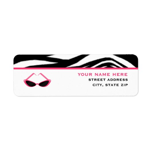 Zebra Print & Roze Retro Zonnebril Etiket (Voorkant)