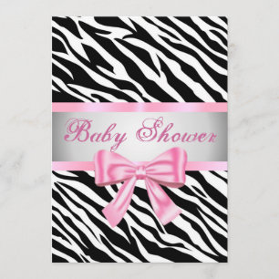 Zebra Print Roze strik Baby shower Uitnodiging