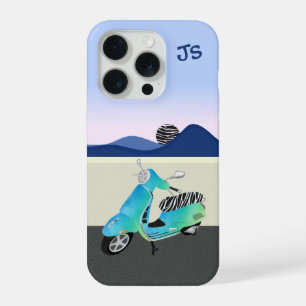 Zebra Print Scooter Maan Illustratie Monogram iPhone 15 Pro Hoesje