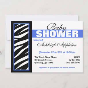 Zebra Print Side Blue Baby Shower Invitaties Kaart