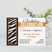 Zebra Print Side Orange Anniversaire Invitations (Debout devant)