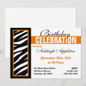 Zebra Print Side Orange Anniversaire Invitations (Devant / Derrière)