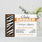 Zebra Print Side Orange Baby Shower Invitations (Debout devant)