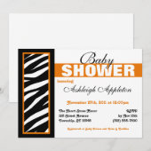 Zebra Print Side Orange Baby Shower Invitations (Devant / Derrière)