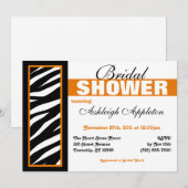 Zebra Print Side Orange Bridal Douche Invitations (Devant / Derrière)
