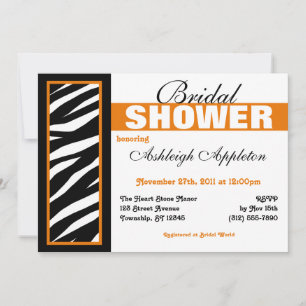 Zebra Print Side Orange Bridal Douche Invitations