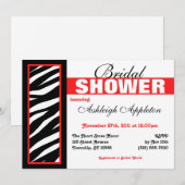 Zebra Print Side Rouge Douche nuptiale Invitations (Devant / Derrière)