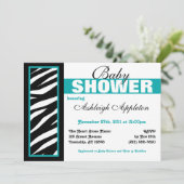 Zebra Print Side Turquoise bébé douche Invitations (Debout devant)