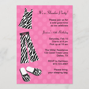 Zebra Print Slumber Party-uitnodigingen Kaart