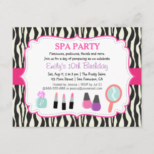 Zebra Print Spa Birthday Party Invitation Kaart