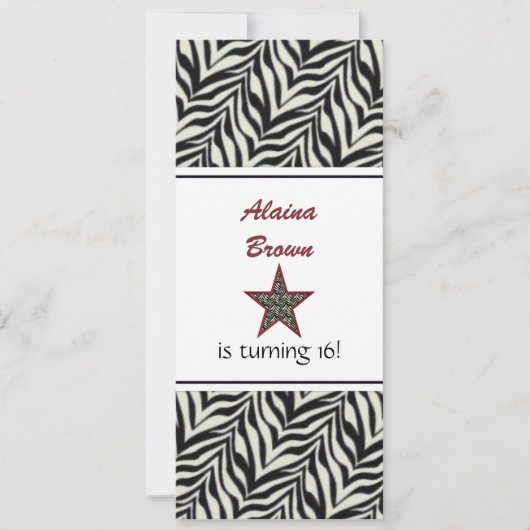 Zebra Print Star Birthday Party Invitation Kaart (Voorkant)