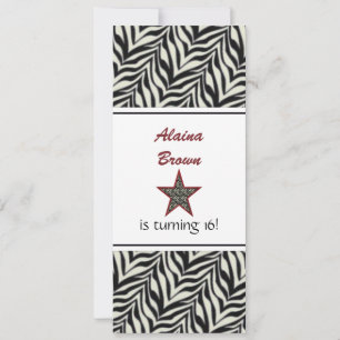 Zebra Print Star Birthday Party Invitation Kaart