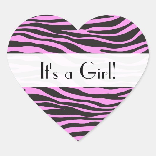 Zebra Print, Stripes, Roze Zebra, Baby shower Hart Sticker (Voorkant)