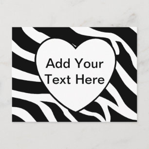 Zebra Print Stripes White Heart Briefkaart