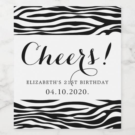 Zebra Print, Stripes, zwart en wit, geboortedag Wijn Etiket (Enkel label)