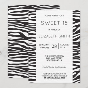 Zebra Print, Stripes, zwart en wit, zoet 16 Kaart