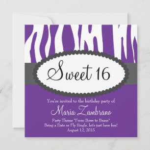Zebra Print Sweet 16 Anniversaire Fête Invitation