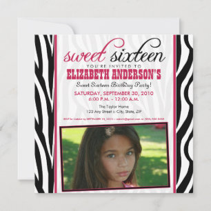 Zebra Print Sweet 16 Party Invitation (hot roze) Kaart
