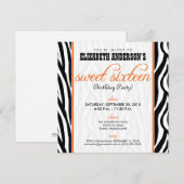 Zebra Print Sweet 16 Party Invitation (orange) (Devant / Derrière)