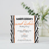 Zebra Print Sweet 16 Party Invitation (orange) (Debout devant)