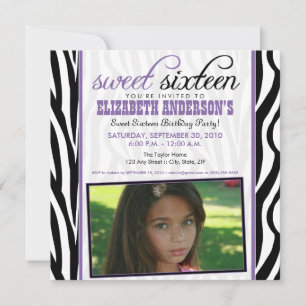 Zebra Print Sweet 16 Party Invitation (paarse) Kaart