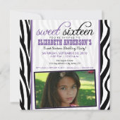 Zebra Print Sweet 16 Party Invitation (violet) (Devant)