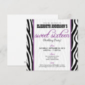 Zebra Print Sweet 16 Party Invitation (violet) (Devant / Derrière)