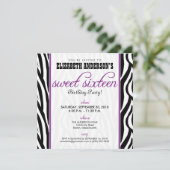 Zebra Print Sweet 16 Party Invitation (violet) (Debout devant)