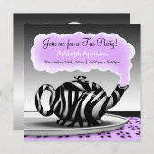 Zebra Print Teapot Tea Party invitations (Devant / Derrière)