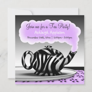 Zebra Print Teapot Tea Party invitations